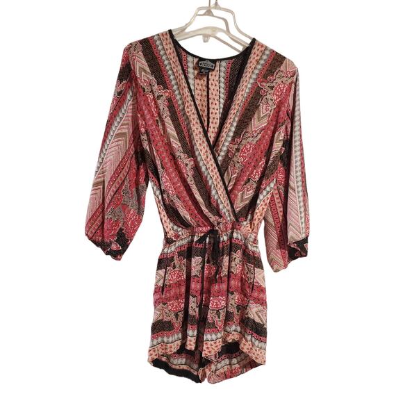 Angie Boho Stripe Kimono Sleeve Wrap Front Romper Womens Size M Pockets Tie - Picture 1 of 8
